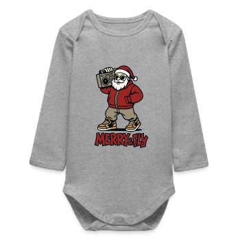 Weihnachtsmann Streetwear Ghettoblaster Hip-Hop - Baby Organic Langarmbody - Grau meliert - Vorne