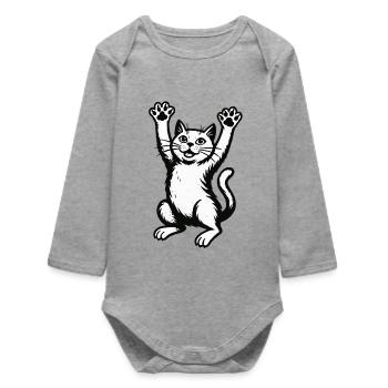 Gammes vintage Cat Cheers Paw High - Body bébé manches longues biologique - gris chiné - Devant