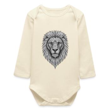 Geometric lion head line art - Baby Organic Long-Sleeved Bodysuit - soft Ecru - Front