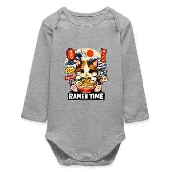Bol de Kawaii Chat Temps de Ramen - Body bébé manches longues biologique - gris chiné - Devant