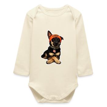 Chien avec un bandeau orange – Compagnon fidèle - Body bébé manches longues biologique - écru doux - Devant