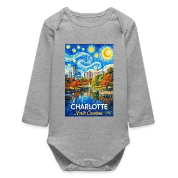 Charlotte, North Carolina - Baby Organic Long-Sleeved Bodysuit - heather grey - Front