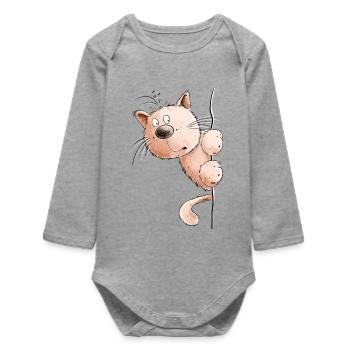 Rote Katze I Katzenfreunde Geschenk - Baby Organic Langarmbody - Grau meliert - Vorne