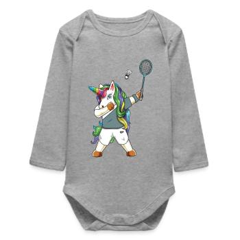 Dabbing Unicorn Badminton Rainbow Sports Design - Baby Organic Langarmbody - Grau meliert - Vorne