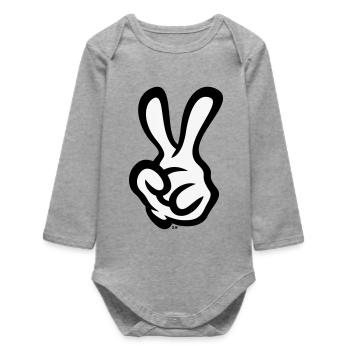 Victory Hand Sign (Left Hand / POS / 2C) - Baby Organic Long-Sleeved Bodysuit - heather grey - Front
