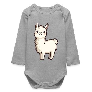 Cute Happy Smiling Alpaca - Adorable Cartoon - Baby Organic Long-Sleeved Bodysuit - heather grey - Front
