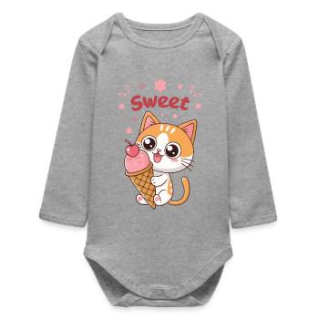 Kawaii Sweet Glazed Kitten - Baby Organic Long-Sleeved Bodysuit - heather grey - Front