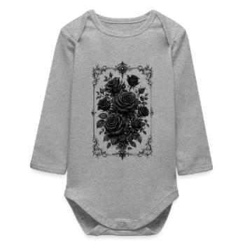 Rosen, Schwarze Rosen, Rose & Blumen - Baby Organic Langarmbody - Grau meliert - Vorne