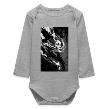 Night Crow Queen - Baby Organic Long-Sleeved Bodysuit - heather grey - Front