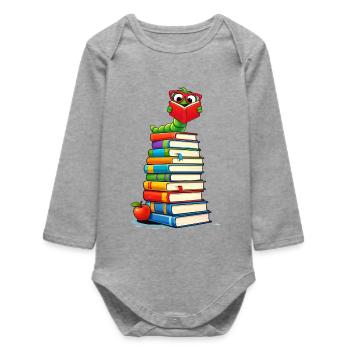 Clever bookworm with glasses - Baby Organic Long-Sleeved Bodysuit - heather grey - Front