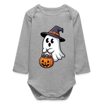 Motif de sorcière et de fantôme effrayant pour Halloween - Body bébé manches longues biologique - gris chiné - Devant