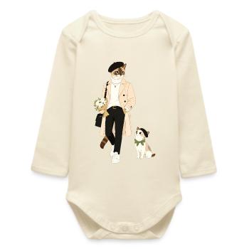 Katzenstil im Trenchcoat - Baby Organic Langarmbody - Natur - Vorne