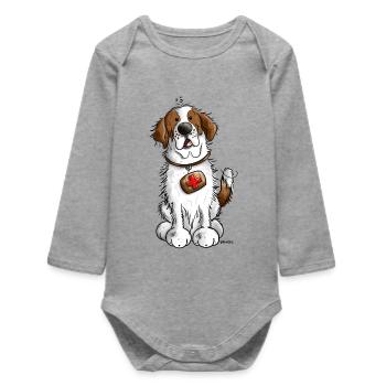 Cute Saint Bernard Dog - Baby Organic Long-Sleeved Bodysuit - heather grey - Front