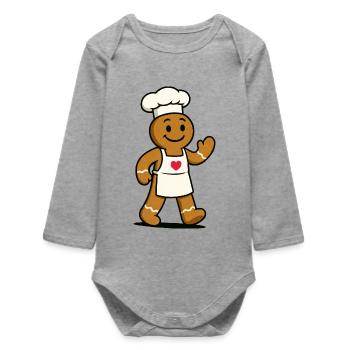 Gingerbread Cook - Baby Organic Long-Sleeved Bodysuit - heather grey - Front