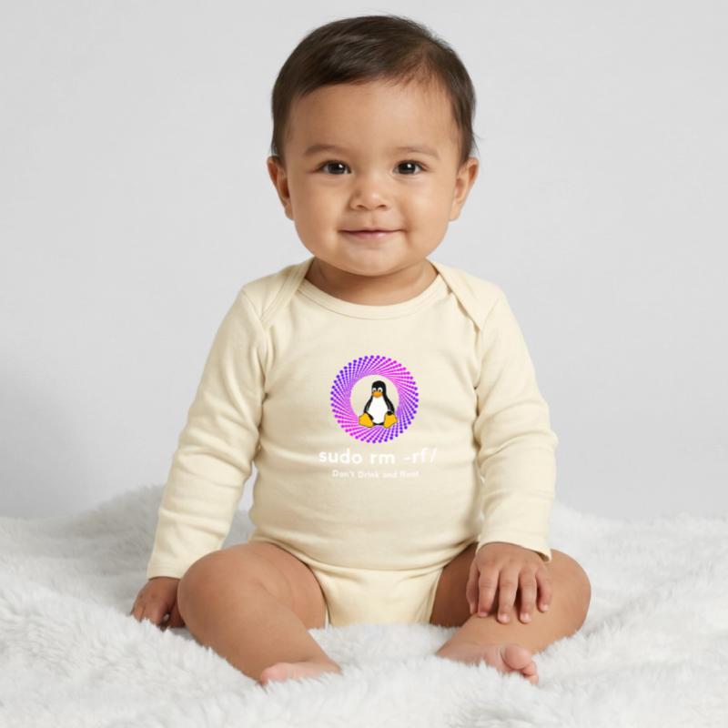 Computer Sys admin Pinguin Nerd pc sudo rm -rf cod Baby Organic Langarmbody
