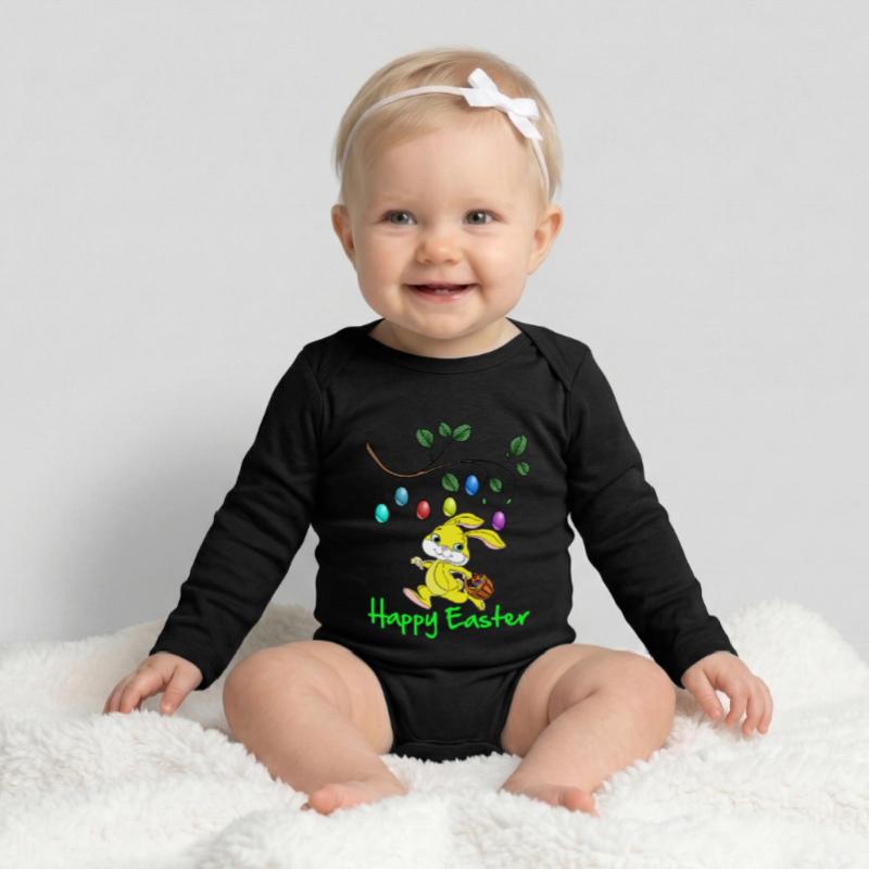Easter Easter, happy easter, easter bunny, happy easter Baby Organic Long-Sleeved Bodysuit