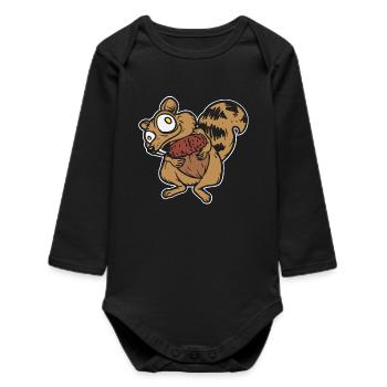 Super funny squirrel - funny animal - Baby Organic Long-Sleeved Bodysuit - black - Front