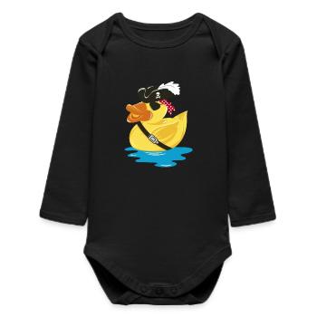 Pirate Rubber Duck with a pirate hat and eye patch - Baby Organic Long-Sleeved Bodysuit - black - Front