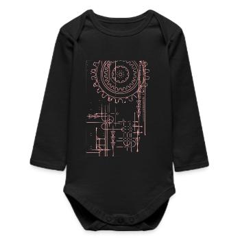 Zahnräder Linienkunst Muster - Baby Organic Langarmbody - Schwarz - Vorne