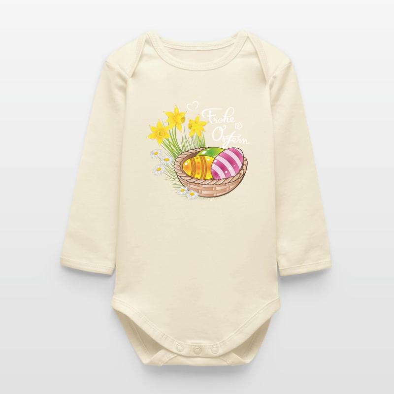 Happy Easter Easter basket Easter eggs Easter flowers eggs Baby Organic Long-Sleeved Bodysuit