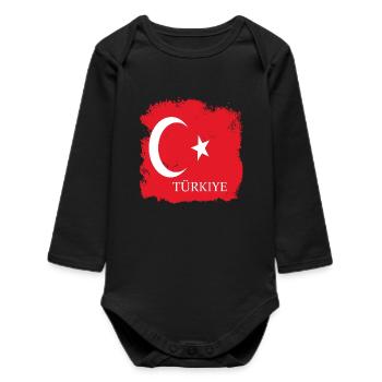 Drapeau turc sur les vêtements Drapeau turc Türkiye - Body bébé manches longues biologique - noir - Devant