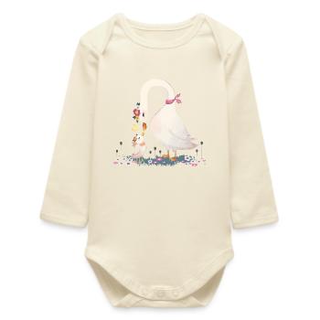Two swans in flower meadow style - Baby Organic Long-Sleeved Bodysuit - soft Ecru - Front