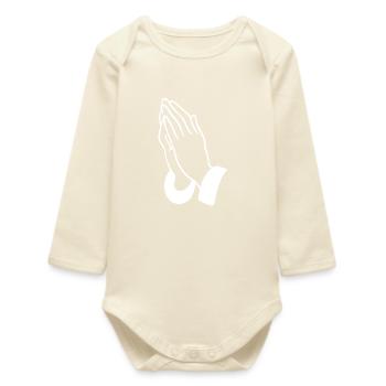 Prayer Hands Line Art - Baby Organic Long-Sleeved Bodysuit - soft Ecru - Front