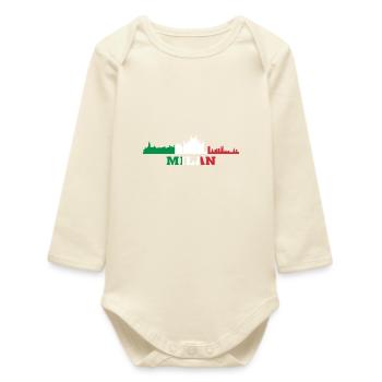 Milan City Skyline Italy Landmark, Milano Italia - Baby Organic Long-Sleeved Bodysuit - soft Ecru - Front