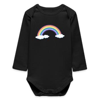 Vibrant Rainbow Over Clouds - Baby Organic Long-Sleeved Bodysuit - black - Front