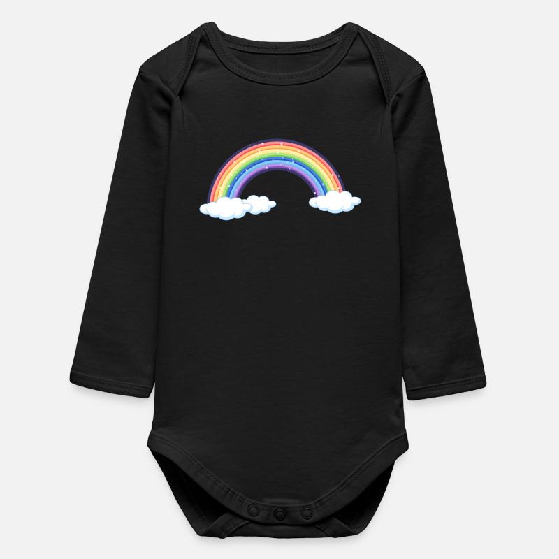 Arc-en-ciel vibrant sur les nuages - Body bébé manches longues biologique - noir