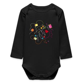 Sewing utensils buttons, needle, thread and sewing thread - Baby Organic Long-Sleeved Bodysuit - black - Front