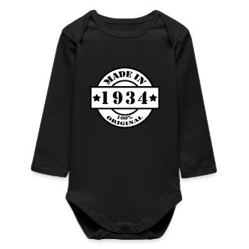 MADE IN 1934 year of birth year of manufacture vintage gift - Baby Organic Long-Sleeved Bodysuit - black - Front