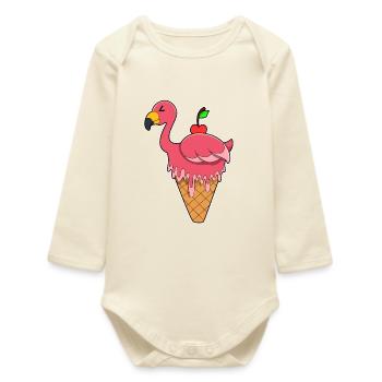 Flamingo Waffeleis - Baby Organic Langarmbody - Natur - Vorne