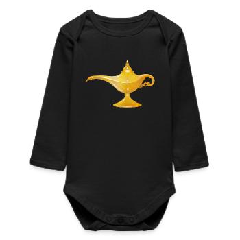 golden oriental magic lamp or oil lamp - Baby Organic Long-Sleeved Bodysuit - black - Front