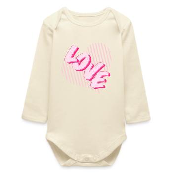 Love Neon Pink Heart Font - Baby Organic Long-Sleeved Bodysuit - soft Ecru - Front