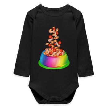 Dog apf in rainbow colours with dog food - Baby Organic Long-Sleeved Bodysuit - black - Front