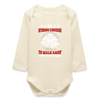 Gym Fitness Bodybuilder Muscle Building Motivation - Baby Organic Long-Sleeved Bodysuit - soft Ecru - Front
