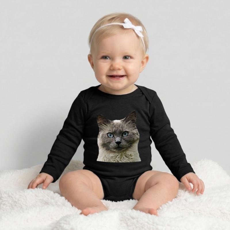 Chat Chat cat Cats Tête de chat Body bébé manches longues biologique