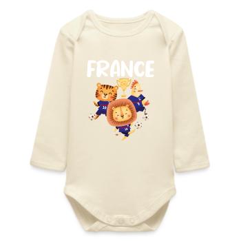 France Bleu Blanc Rouge Animaux football team - Baby Organic Long-Sleeved Bodysuit - soft Ecru - Front