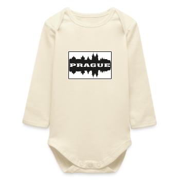 Prague Czechia Travel Souvenir Skyline Silhouette - Baby Organic Long-Sleeved Bodysuit - soft Ecru - Front
