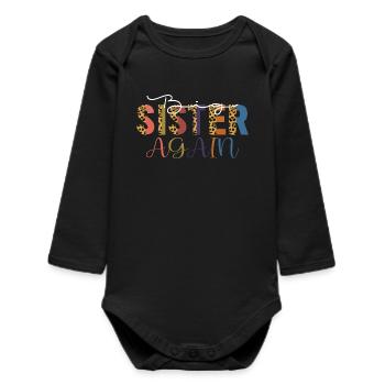 Big Sister Again for Girls Kid with Rainbow Leopar - Baby Organic Long-Sleeved Bodysuit - black - Front