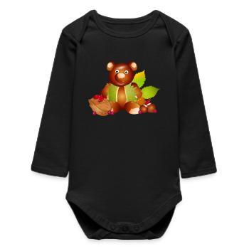 ours en peluche magique fait de châtaignes avec des noix - Body bébé manches longues biologique - noir - Devant