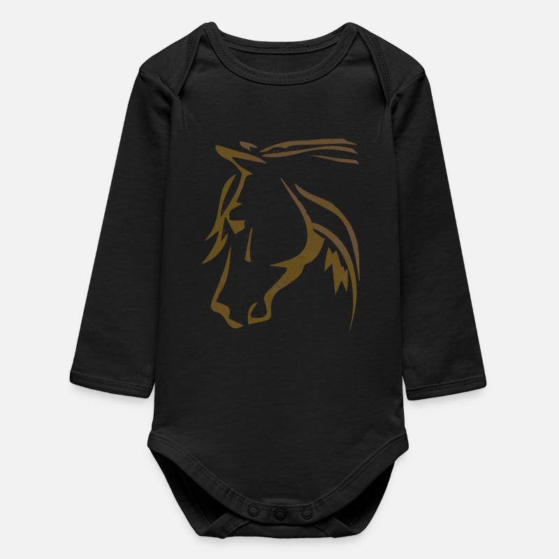 Cheval brun - Tête de cheval - Cavalier - Équitation - Body bébé manches longues biologique - noir