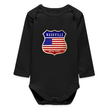 Nashville USA United States Coat of Arms Flags - Baby Organic Long-Sleeved Bodysuit - black - Front