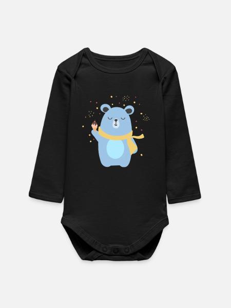 Cute Bear Having an Icecream - Baby Organic Long-Sleeved Bodysuit - black