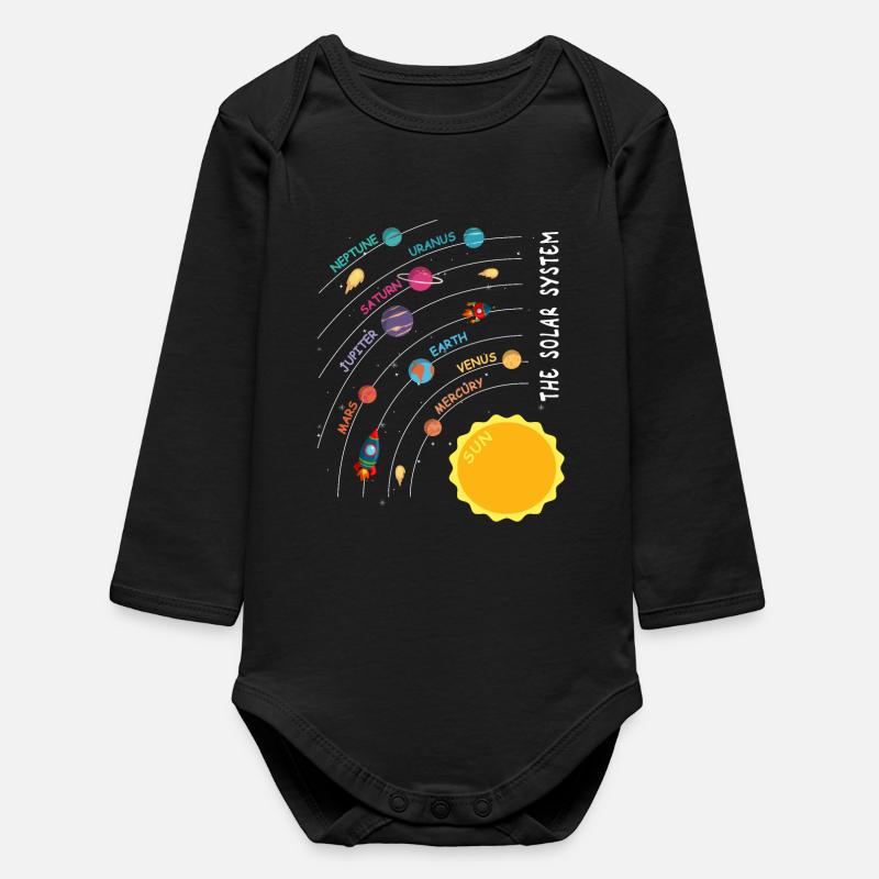 Planets - Solar System Kids Design - Baby Organic Long-Sleeved Bodysuit - black