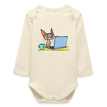 Ordinateur portable Home Office Déclaration Cat Coffee Carrière - Body bébé manches longues biologique - écru doux - Devant