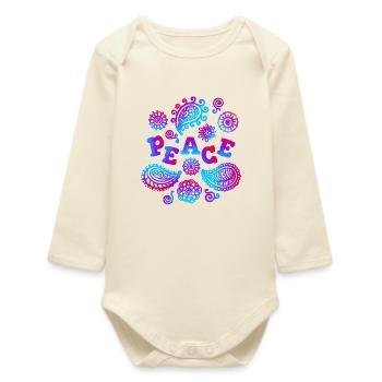 Peace Slogan Peace Movement Peace Love - Baby Organic Long-Sleeved Bodysuit - soft Ecru - Front