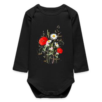 belle prairie d’été fleurie avec des coquelicots - Body bébé manches longues biologique - noir - Devant
