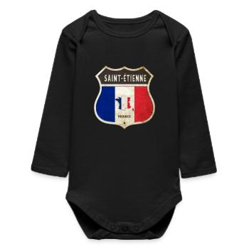 Saint-Étienne France Coat of Arms Flags Design - Baby Organic Long-Sleeved Bodysuit - black - Front